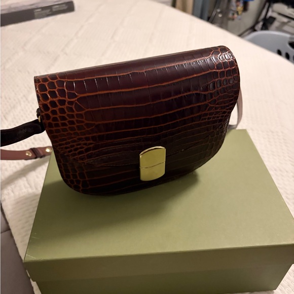 Sezane Claude Deep Red Croc-Embossed Crossbody Bag - Picture 10 of 11